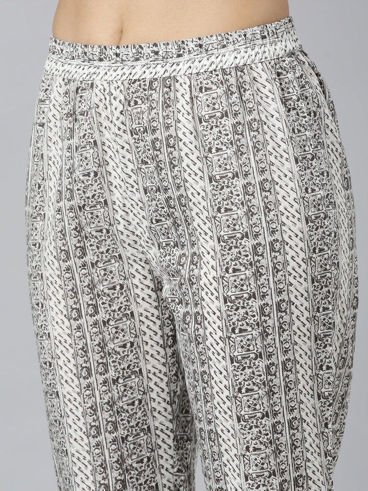 Neerus white Regular Straight Printed Kurta and Trousers With Dupatta