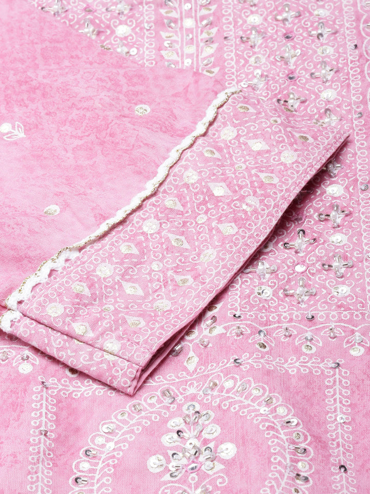 Neerus Pink cotton printed suit set - detail view 1