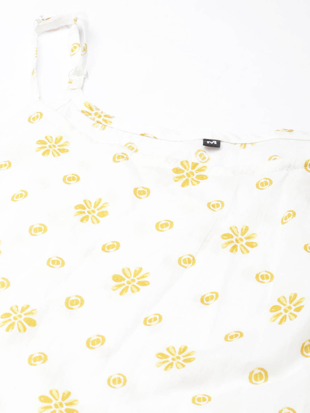 Neerus Yellow cotton printed floral straight kurta - detail view 3