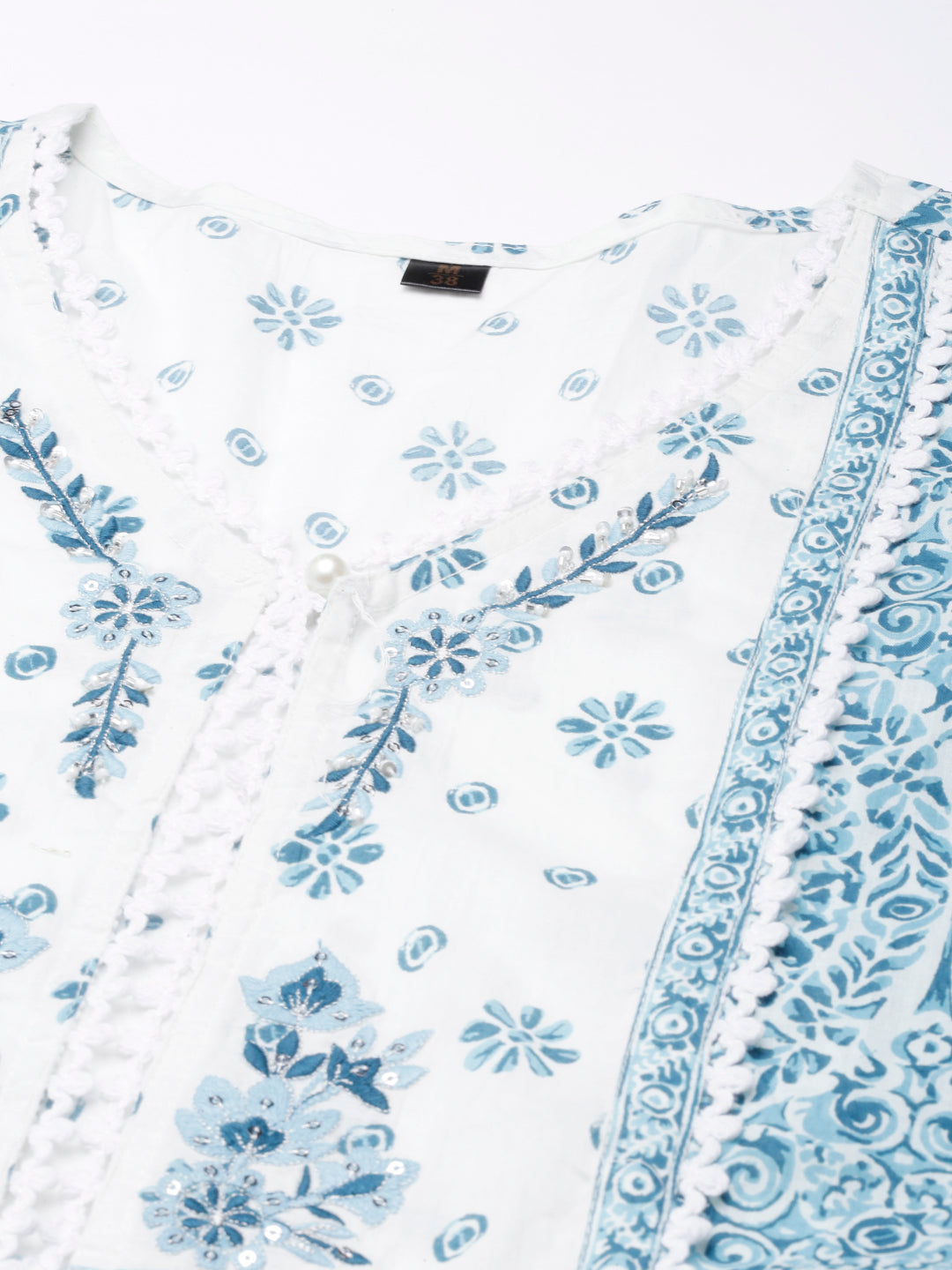 Neerus Blue cotton printed floral straight kurta - detail view 4
