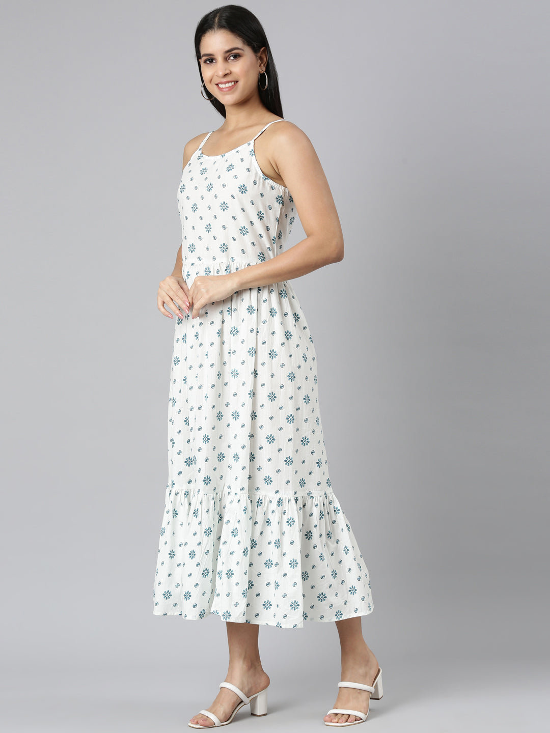 Neerus Blue cotton printed floral straight kurta - back view