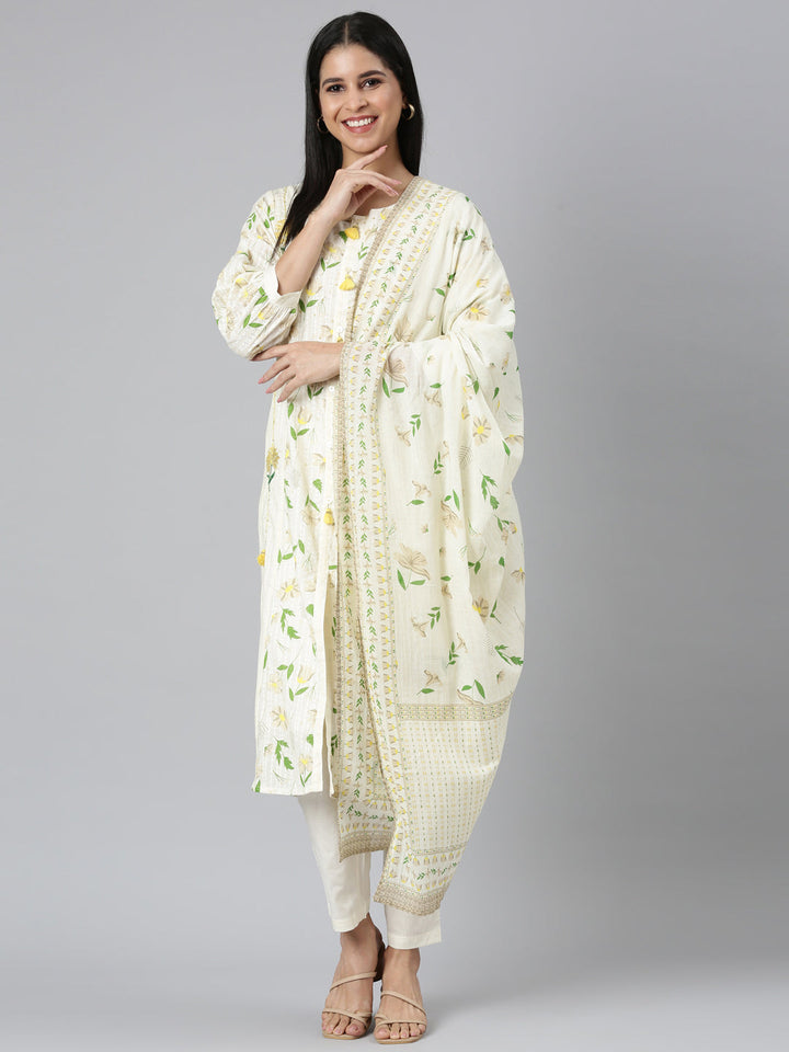 Neerus White printed straight suit set - detail view 2