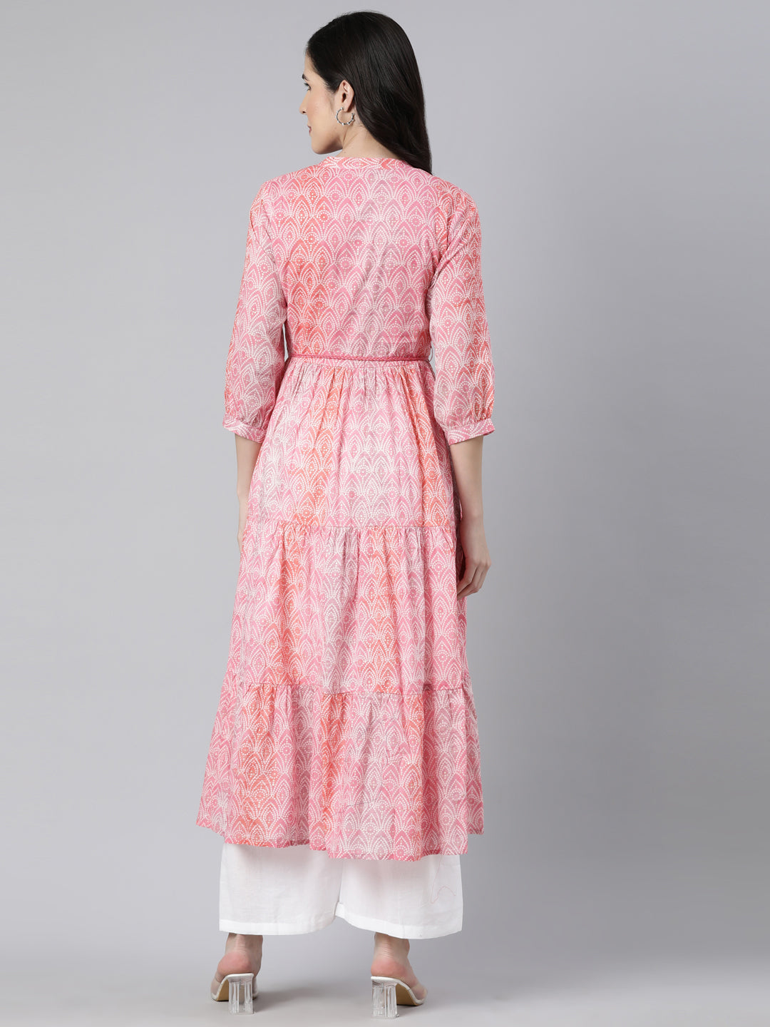 Neerus Pink cotton printed maxi dress - side view