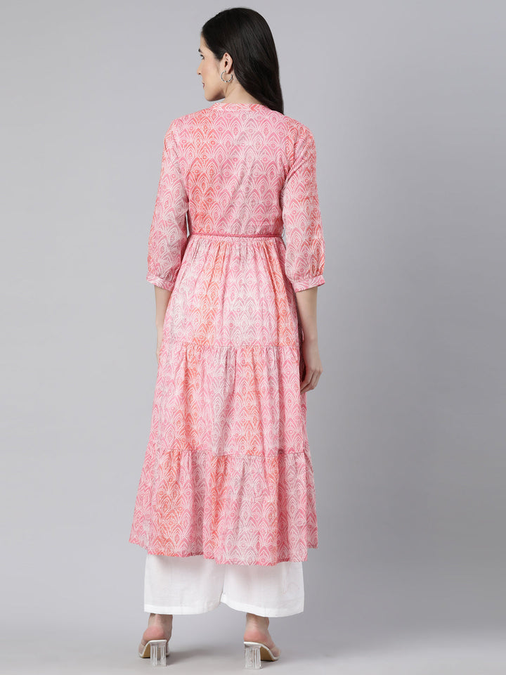Neerus Pink cotton printed maxi dress - side view