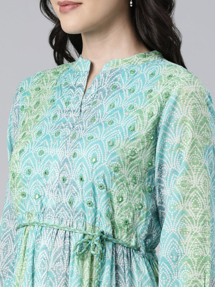 Neerus Green printed maxi dress floral casual - detail view 1
