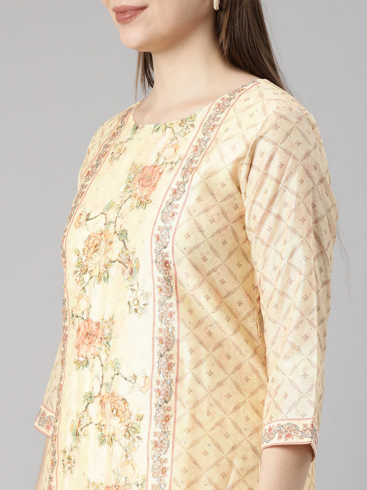 Neerus Yellow Regular Straight Floral Readymade suits