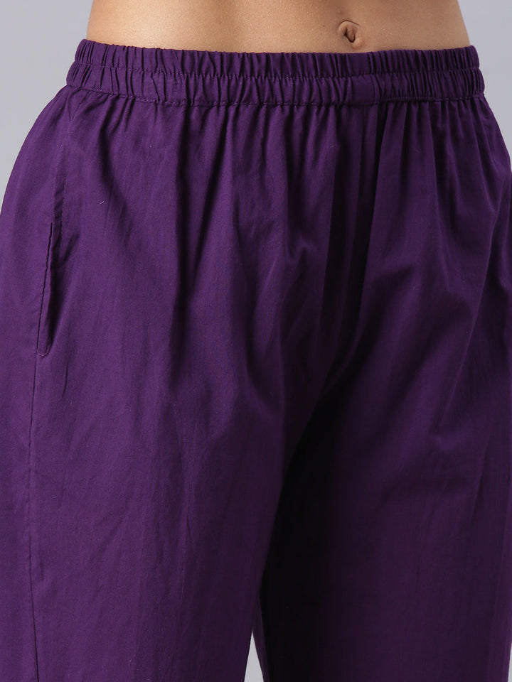 Neerus Purple Printed Straight Kurta And Trousers With Dupatta