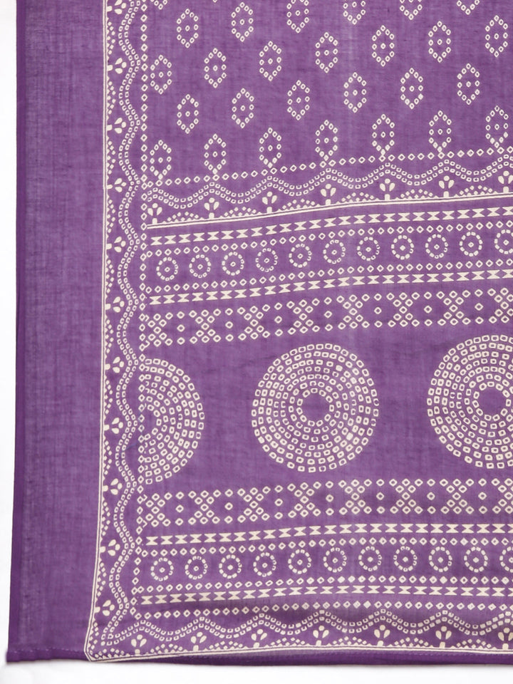 Neerus Purple Printed Straight Kurta And Trousers With Dupatta