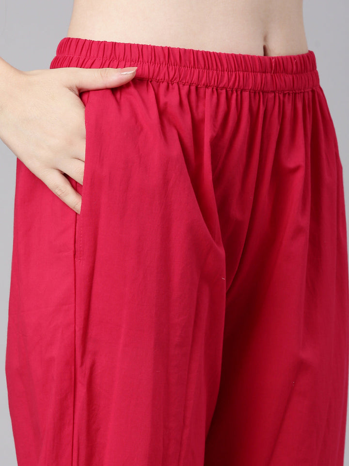 Neerus Rani pink Printed Straight Kurta and Trousers With Dupatta