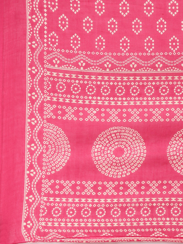 Neerus Rani pink Printed Straight Kurta and Trousers With Dupatta