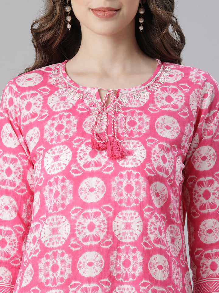 Neerus Maroon Printed Straight Kurta and Trousers With Dupatta