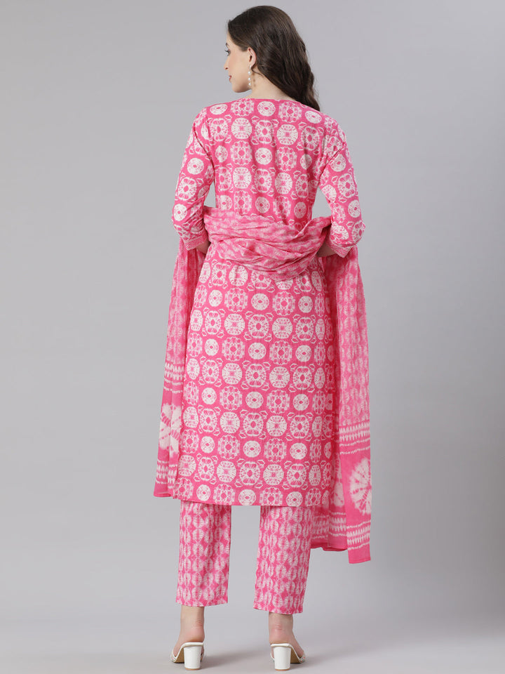 Neerus Maroon Printed Straight Kurta and Trousers With Dupatta