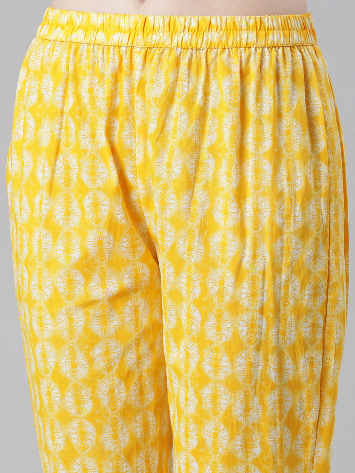 Neerus Mustard Printed Straight Kurta and Trousers With Dupatta