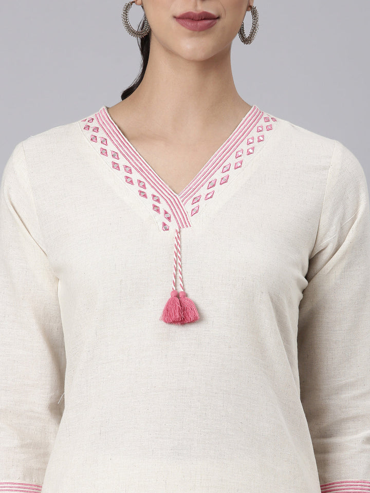 Neerus Pink Printed Straight Kurta and Trousers