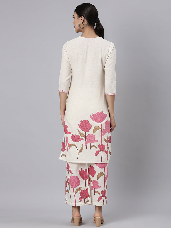 Neerus Pink Printed Straight Kurta and Trousers