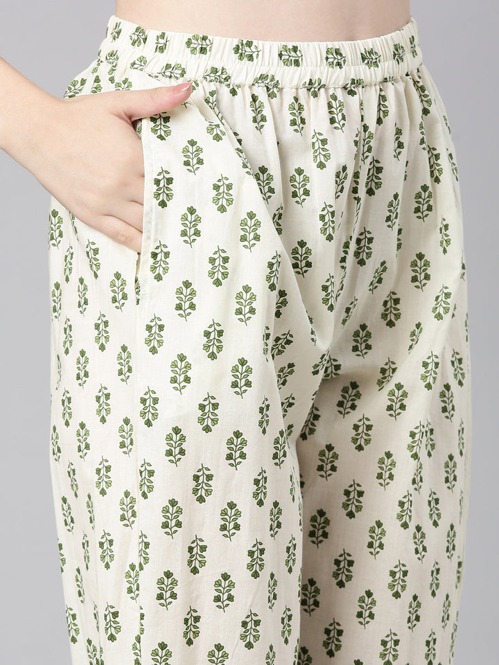 Neerus Green Printed Anarkali Kurta and Trousers With Dupatta