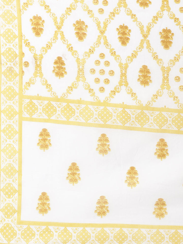 Neerus Mustard Printed Straight Kurta and Trousers With Dupatta