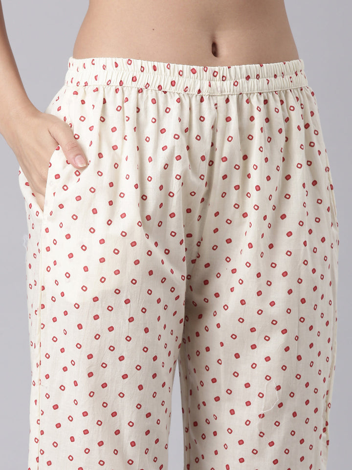 Cream Cotton Printed Three Piece Set