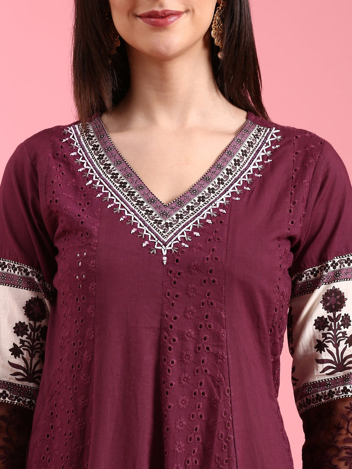 Neerus Purple chikankari anarkali suit set - detail view 1