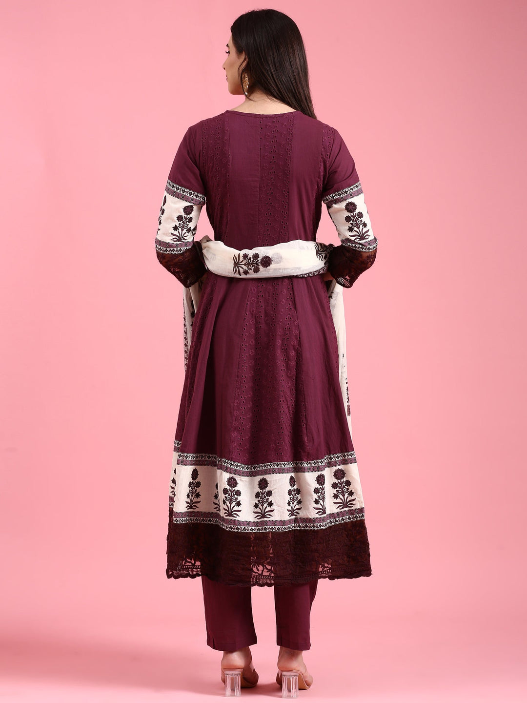 Neerus Purple chikankari anarkali suit set - side view