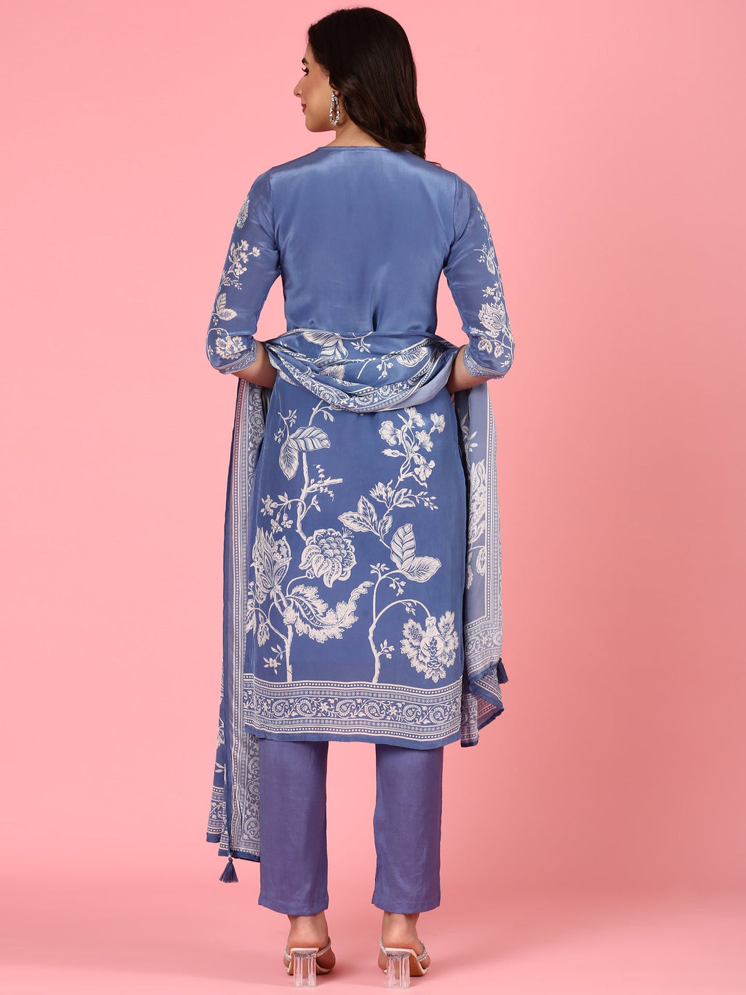 Neerus Blue Crepe Digital Printed Suit Set - detail view 1