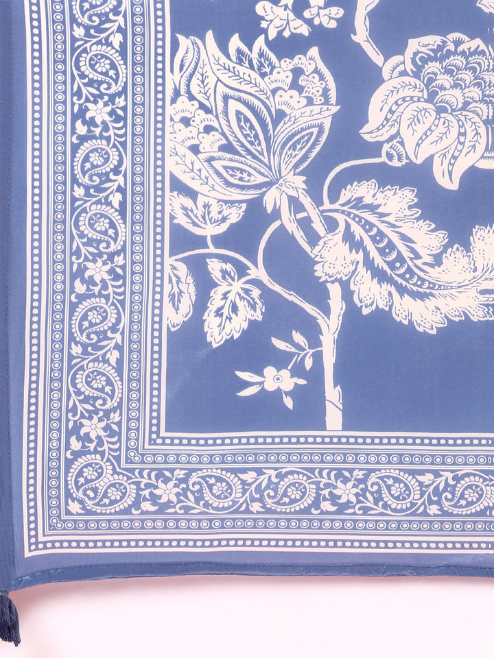 Blue Crepe Digital printed three piece suit Set