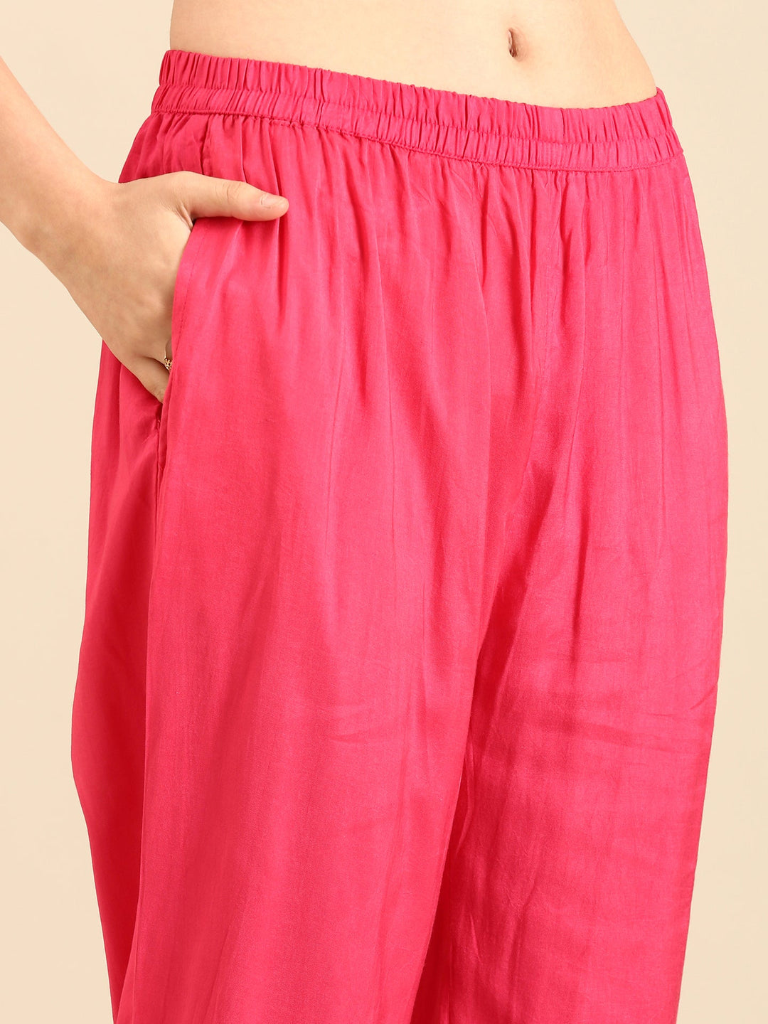 Neerus Pink crepe hand embroidered suit set - detail view 3