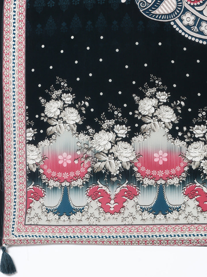 Deep Green Crepe Digital printed Three piece suit set