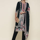 Deep Green Crepe Digital printed Three piece suit set