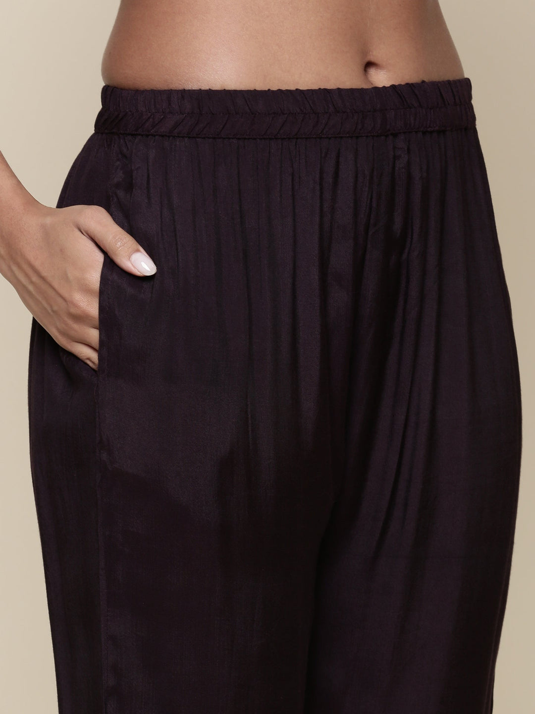 Neerus Maroon crepe digital printed suit set - detail view 4
