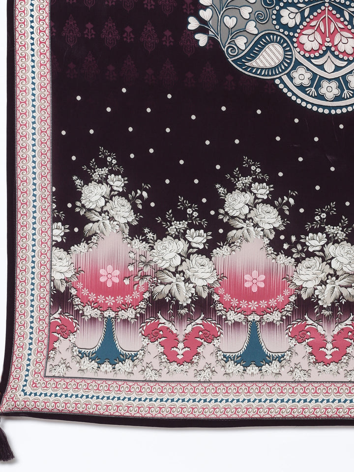 Deep wine Digital printed Three piece suit set