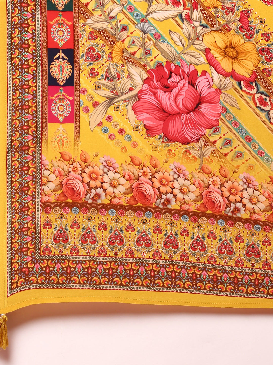 Neerus Yellow crepe digital printed suit set - detail view 4