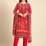 Pink Crepe Digital print three piece suit set