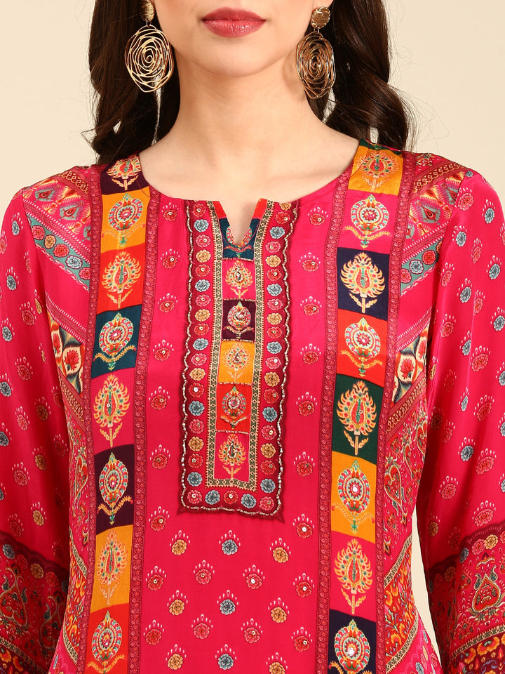 Pink Crepe Digital print three piece suit set