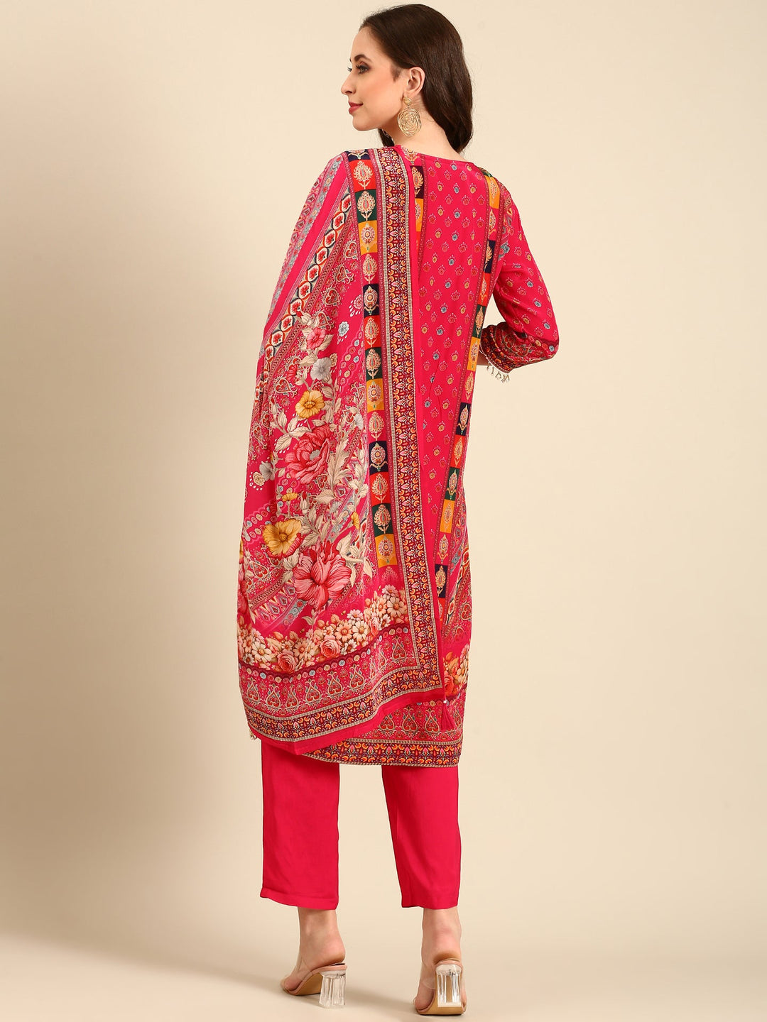 Neerus Pink crepe embellished suit set - side view
