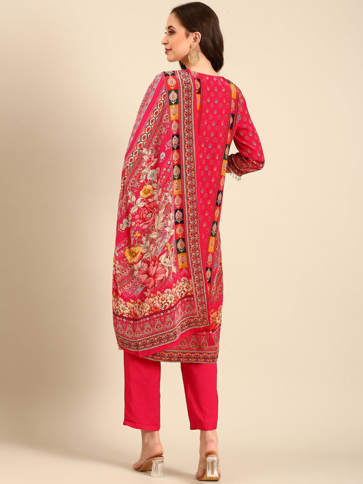 Pink Crepe Digital print three piece suit set