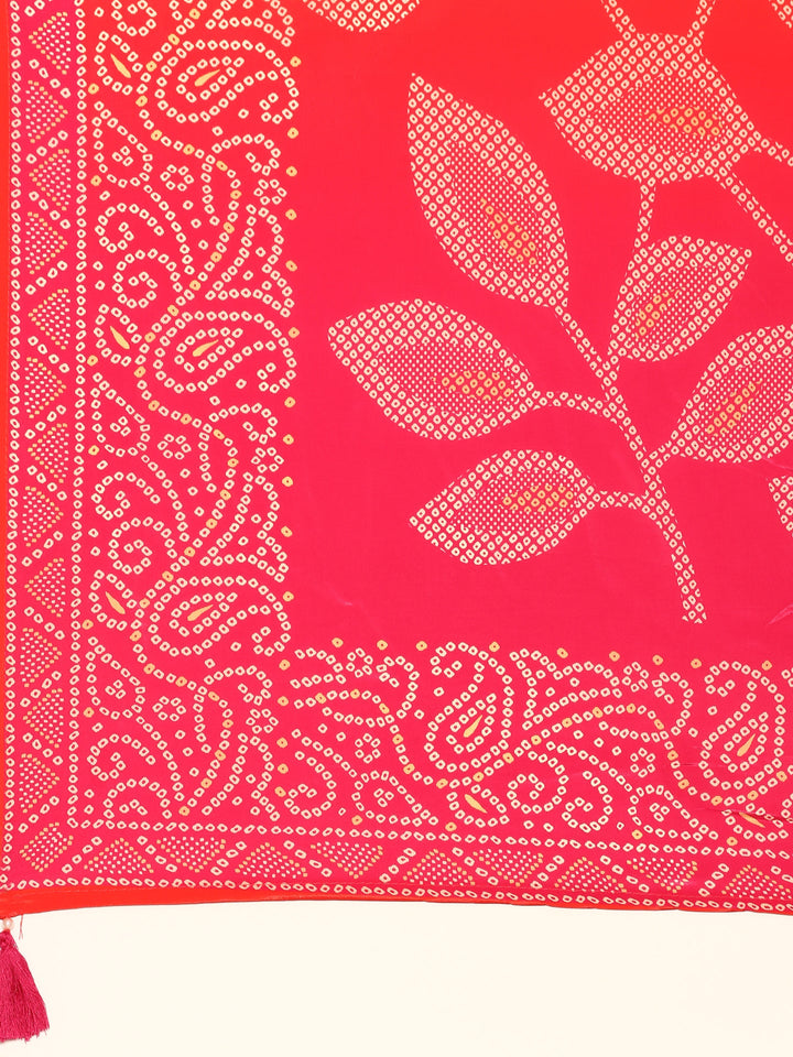 Red two colored crepe bandhani printed three piece suit set