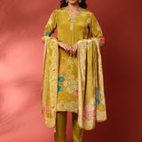 Mehendi green crepe three piece suit set