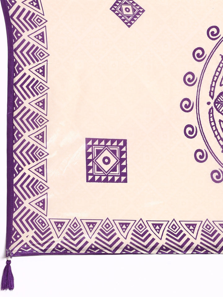 Purple Crepe Printed Three Piece Suit Set