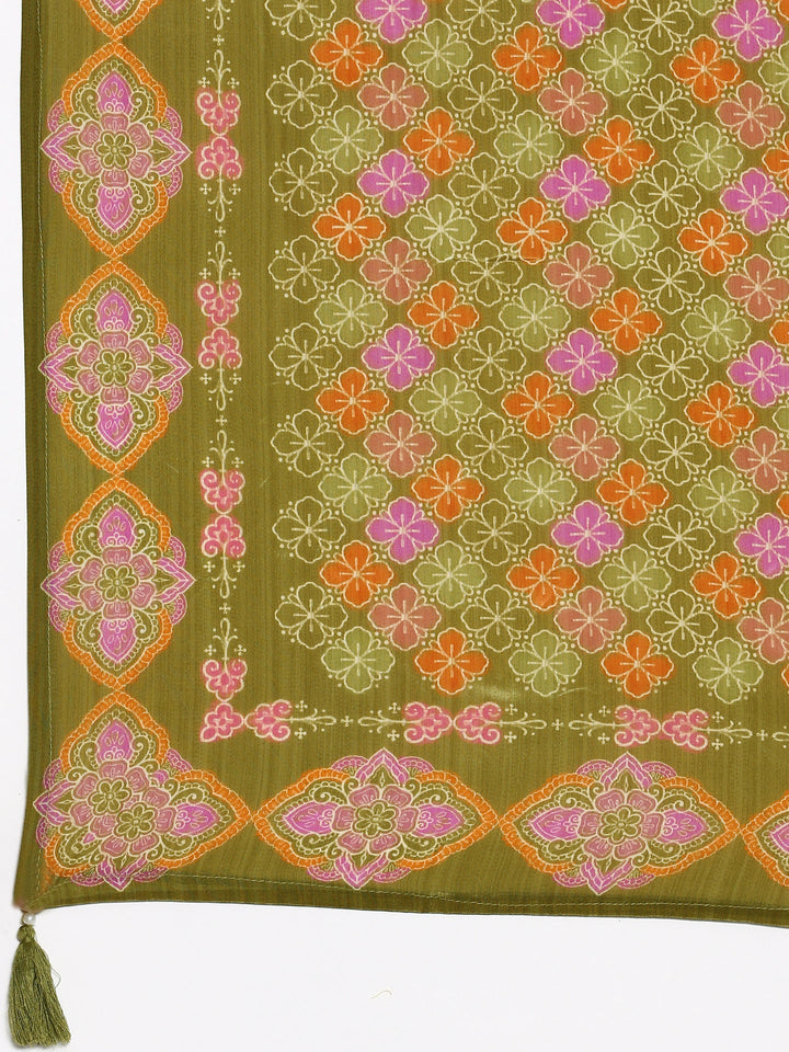 Neerus Green crepe printed suit set - detail view 5