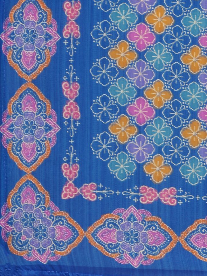 Royal Blue Crepe Printed Three Piece Suit Set