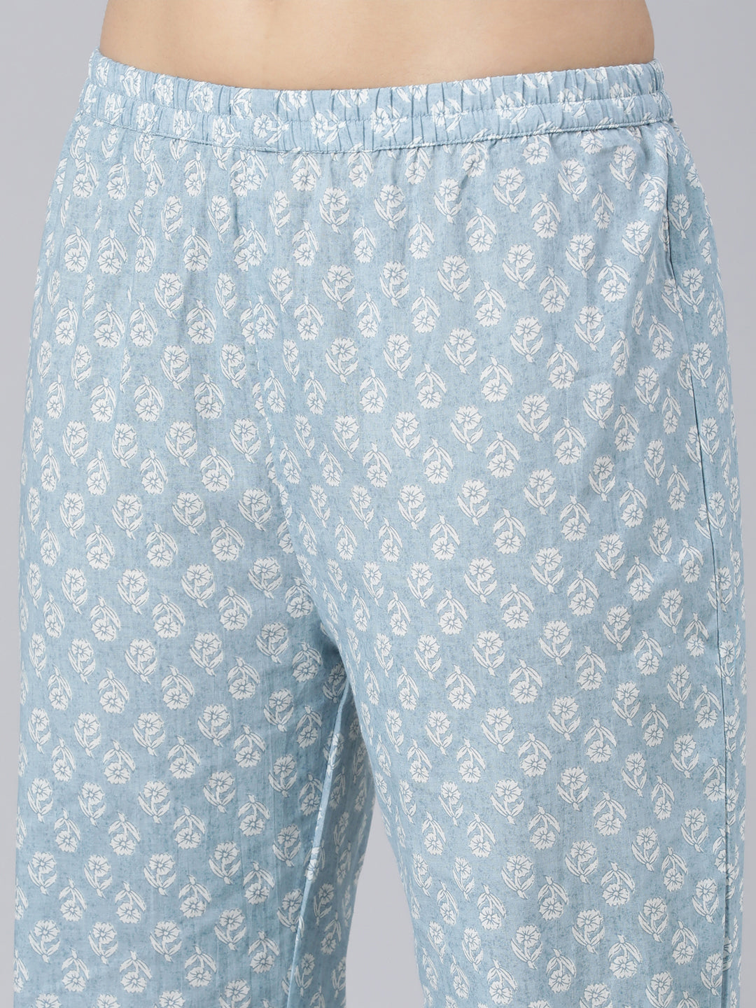Neerus Blue cotton printed straight suit set - detail view 4