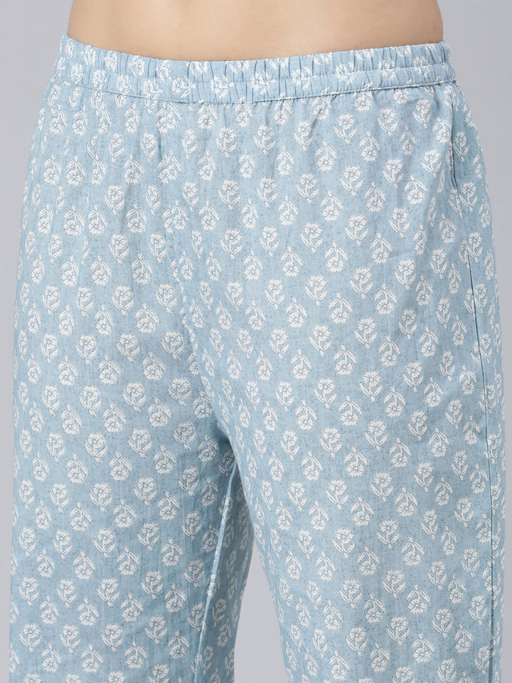 Neerus Blue cotton printed straight suit set - detail view 4