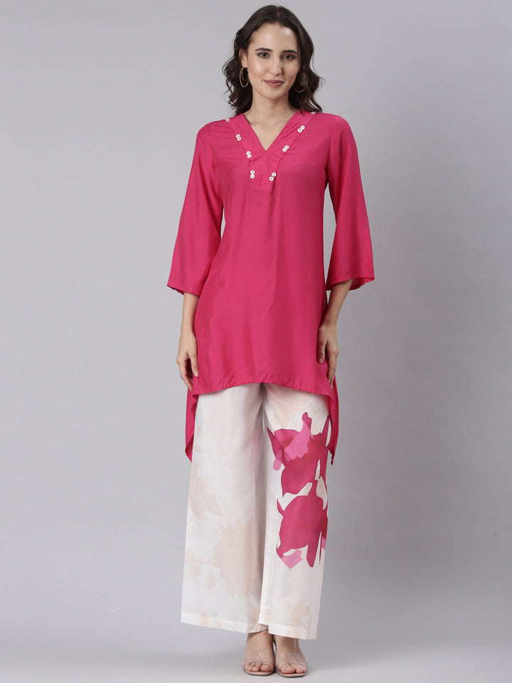Magenta Muslin C Cut Two Piece Set