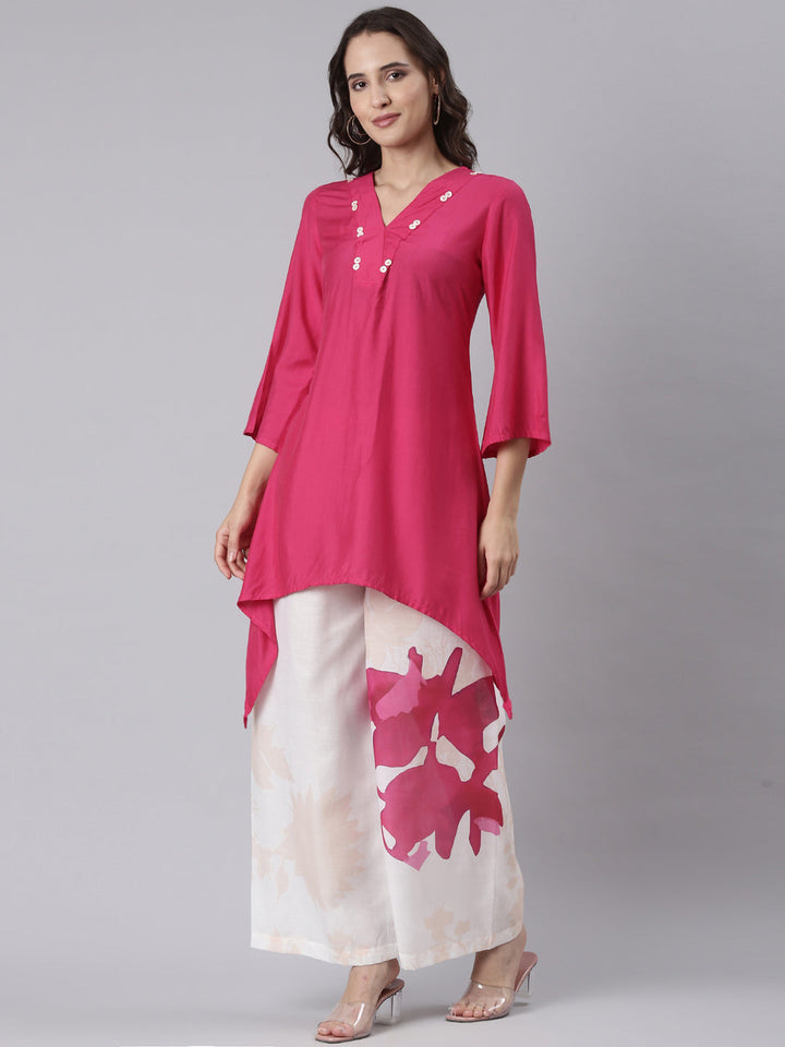 Magenta Muslin C Cut Two Piece Set