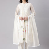 Cream Chanderi Embroidery Three Piece Set