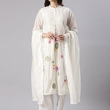 Cream Chanderi Embroidery Three Piece Set