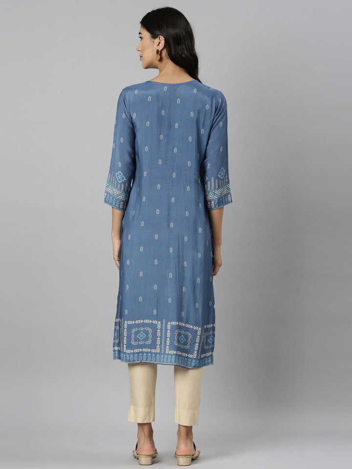 Neerus Blue Casual Quirky Straight Kurtas