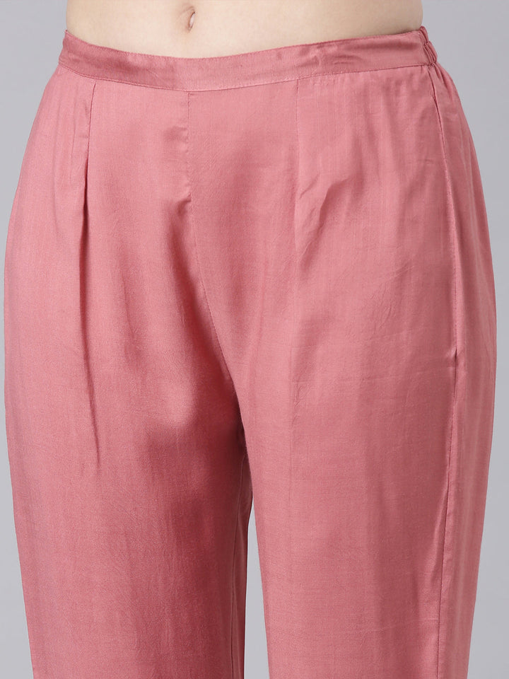 Neerus Pink Printed Straight Kurta and Trousers