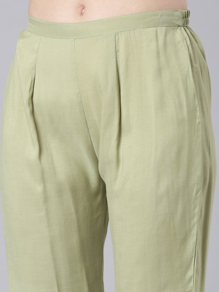 Neerus Green Printed Straight Kurta and Trousers